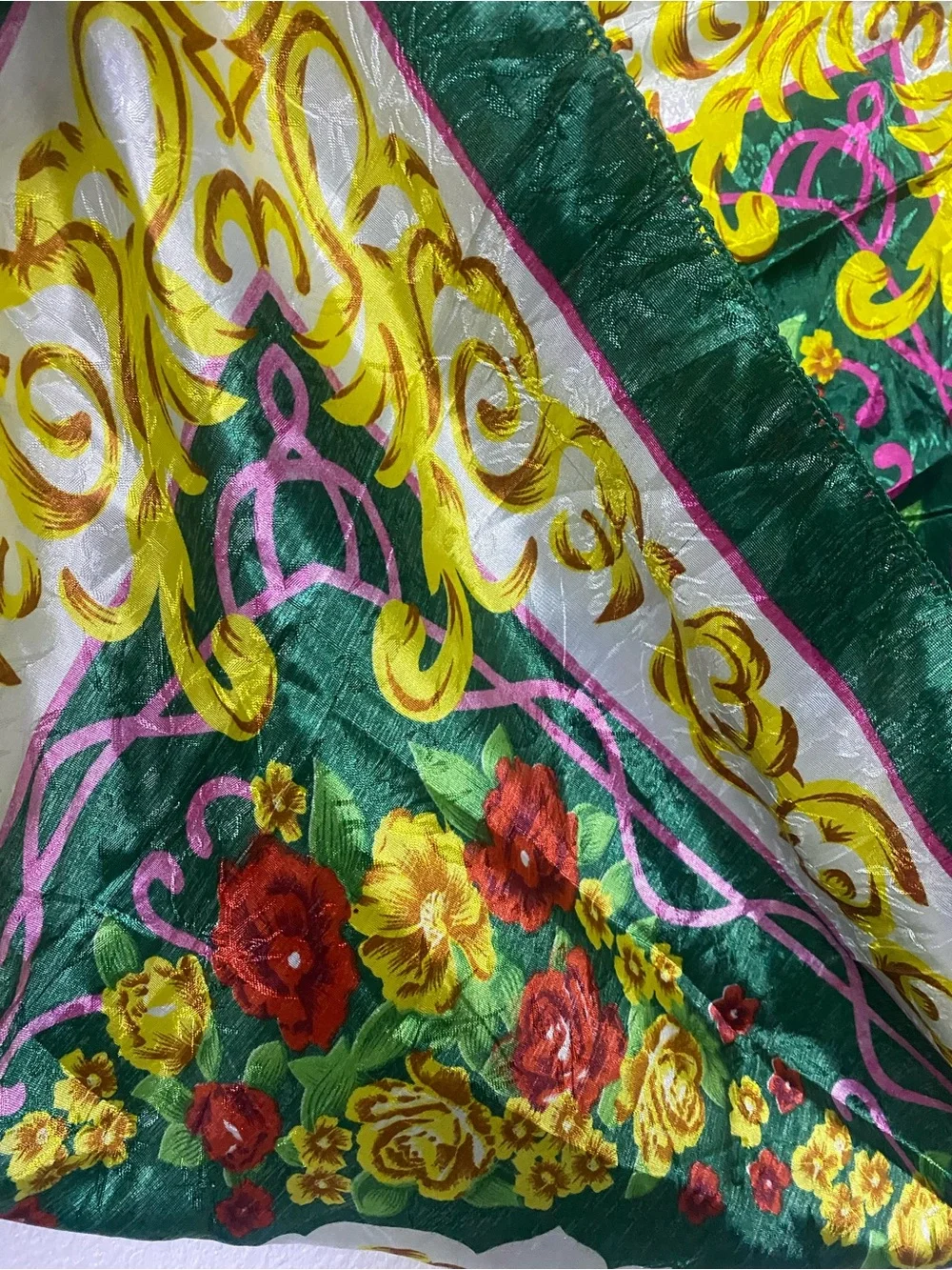 Green Floral Square Decorative Scarf / Wall Accent 35x35”